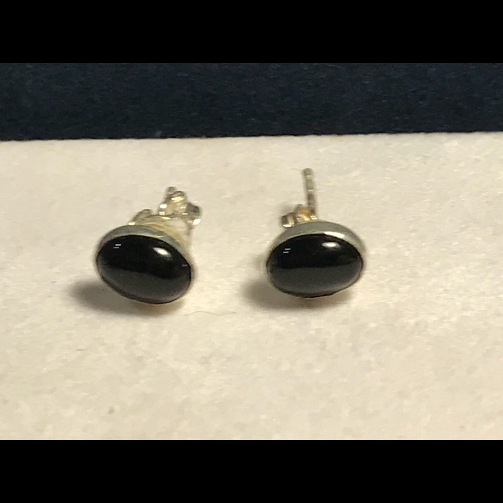 Delicate Sterling and Onyx Post Earrings, New